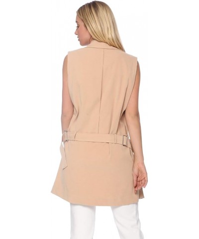 Womens Double-Breasted Long Trench Sleeveless Fall Vest Coat Khaki $11.76 Coats