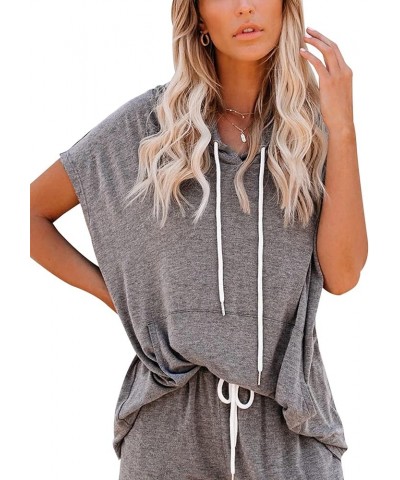 Women's Raglan Short Sleeve Hoodies Summer Loose Fit Blouse Tops Casual T-shirts with Pocket Charcoal $15.07 Blouses