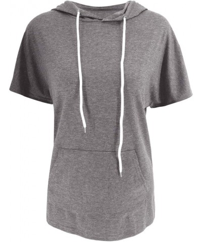 Women's Raglan Short Sleeve Hoodies Summer Loose Fit Blouse Tops Casual T-shirts with Pocket Charcoal $15.07 Blouses