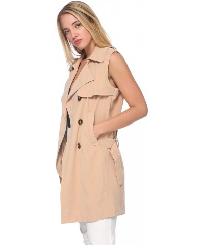 Womens Double-Breasted Long Trench Sleeveless Fall Vest Coat Khaki $11.76 Coats