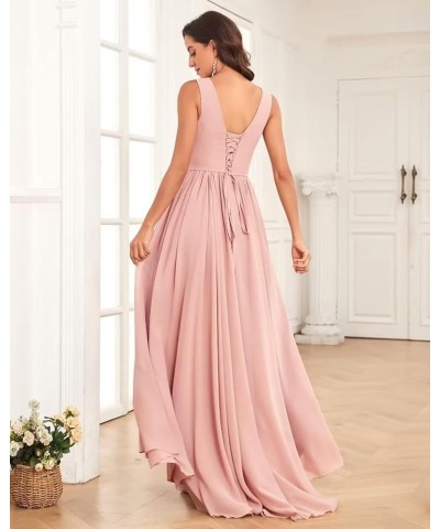 V Neck Chiffon Bridesmaid Dresses for Wedding Long Formal Evening Gown with Ruffle Slit Grey $28.41 Dresses