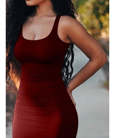 Women's Casual Tank Top Bodycon Dress Basic Sleeveless Club Mini Dress Winered $11.50 Dresses