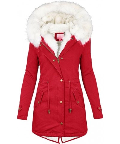 Green Jacket Womens Coats Winter Zipper Hooded Faux Fur Inside Down Jackets with Fur Hood D 01-red $13.28 Coats