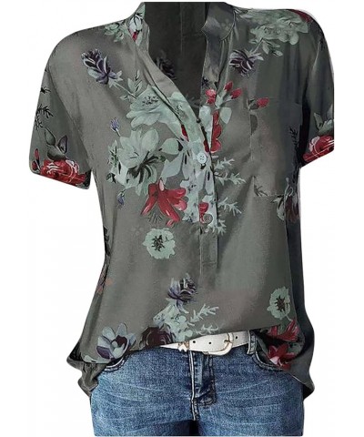 Spring Tops for Women 2024 Fashion 3/4 Length Sleeve Cute Shirts Floral Print Loose Fit Dressy Casual Blouses Tees F-gray $6....