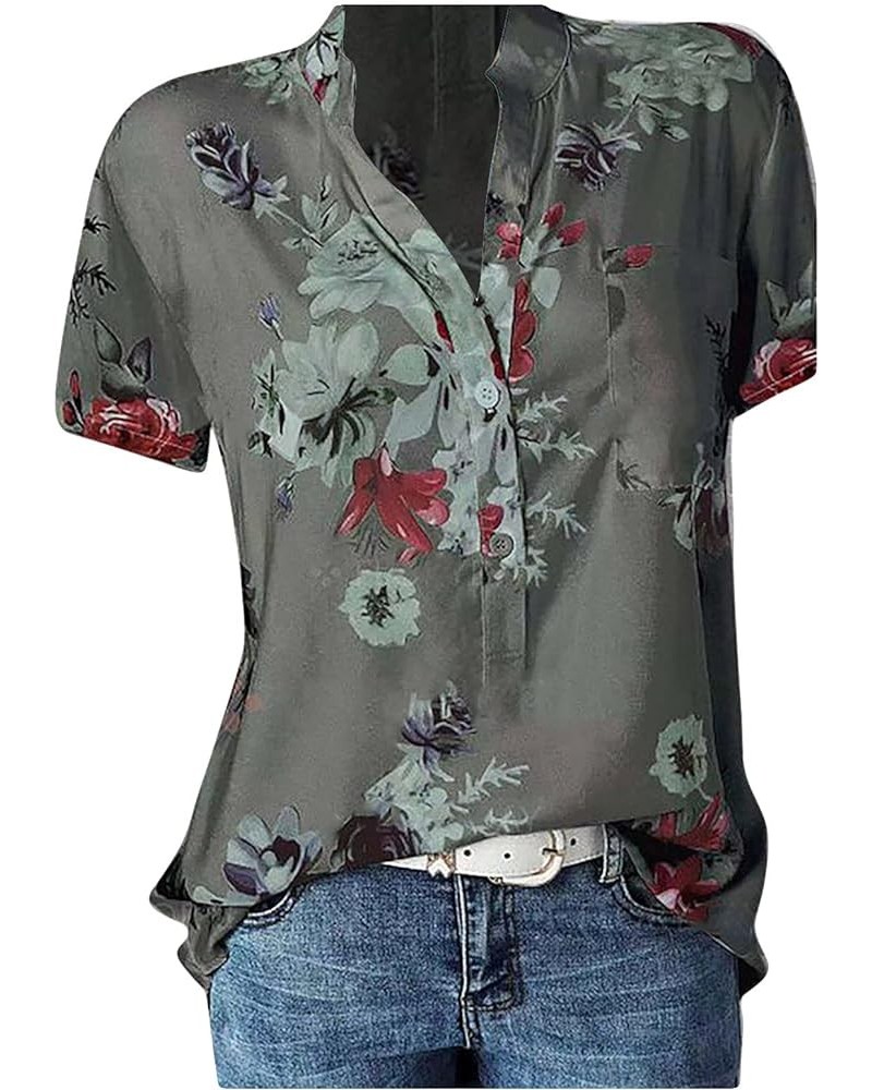 Spring Tops for Women 2024 Fashion 3/4 Length Sleeve Cute Shirts Floral Print Loose Fit Dressy Casual Blouses Tees F-gray $6....