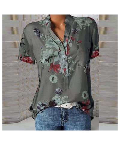 Spring Tops for Women 2024 Fashion 3/4 Length Sleeve Cute Shirts Floral Print Loose Fit Dressy Casual Blouses Tees F-gray $6....