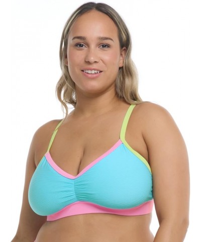 Women's Drew Bikini Top Swimsuit with Adjustable Tie Back Cyan Blue $17.78 Swimsuits