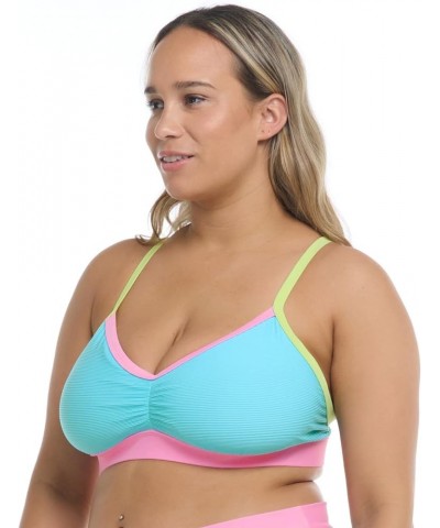 Women's Drew Bikini Top Swimsuit with Adjustable Tie Back Cyan Blue $17.78 Swimsuits