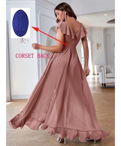 High Low Bohemian Bridesmaid Dresses 2023 Long Ruffles Sleeves Chiffon V Neck Slit Belt Formal Prom Gown for Women Yxxy529 Du...