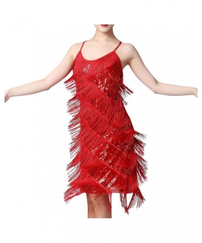 Women Classy 1920s Flapper Fringe Sequin Dress Sparkly Glitter Mini Dress Cocktail Dress Evening Party Prom Ball Gown Red $11...