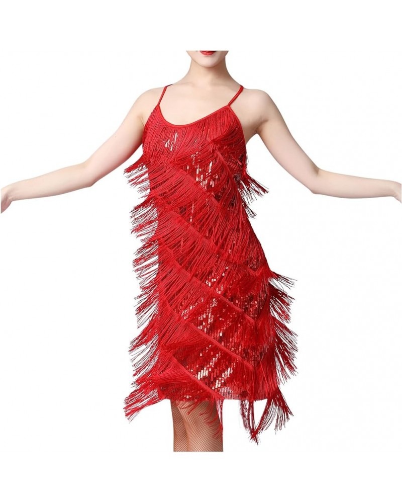 Women Classy 1920s Flapper Fringe Sequin Dress Sparkly Glitter Mini Dress Cocktail Dress Evening Party Prom Ball Gown Red $11...