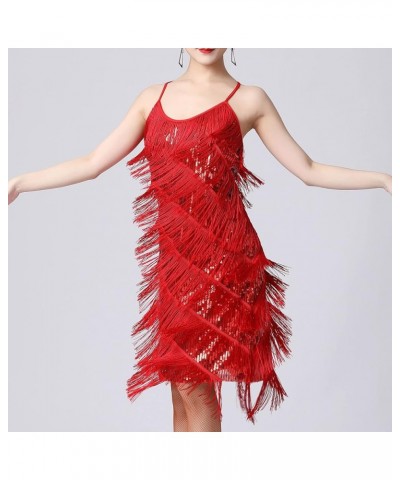 Women Classy 1920s Flapper Fringe Sequin Dress Sparkly Glitter Mini Dress Cocktail Dress Evening Party Prom Ball Gown Red $11...