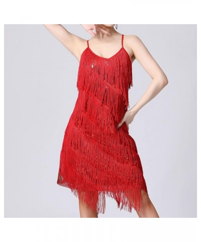 Women Classy 1920s Flapper Fringe Sequin Dress Sparkly Glitter Mini Dress Cocktail Dress Evening Party Prom Ball Gown Red $11...