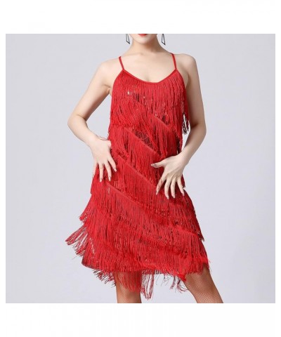 Women Classy 1920s Flapper Fringe Sequin Dress Sparkly Glitter Mini Dress Cocktail Dress Evening Party Prom Ball Gown Red $11...