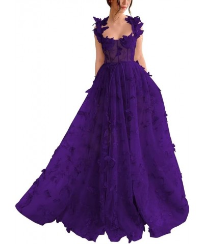 Corset Long Tulle Prom Dress with 3D Butterflies Sexy Slit Ball Gown Evening Dresses Party Wedding Formal 2024 Purple $42.70 ...