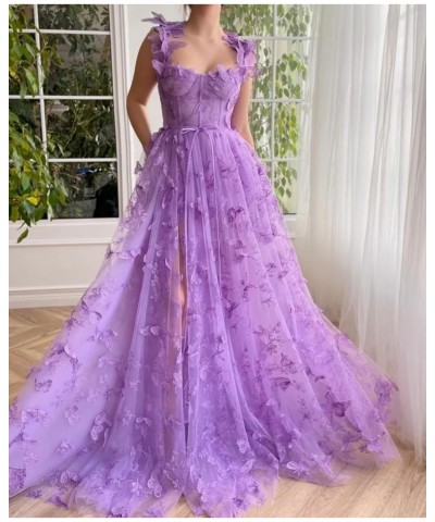 Corset Long Tulle Prom Dress with 3D Butterflies Sexy Slit Ball Gown Evening Dresses Party Wedding Formal 2024 Purple $42.70 ...