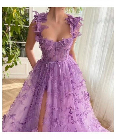 Corset Long Tulle Prom Dress with 3D Butterflies Sexy Slit Ball Gown Evening Dresses Party Wedding Formal 2024 Purple $42.70 ...