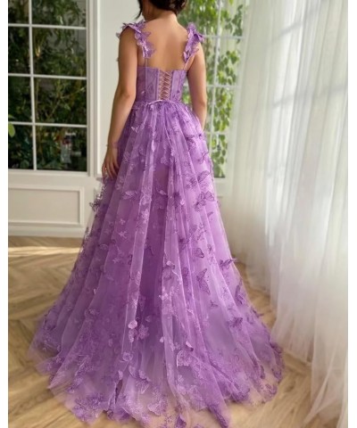 Corset Long Tulle Prom Dress with 3D Butterflies Sexy Slit Ball Gown Evening Dresses Party Wedding Formal 2024 Purple $42.70 ...