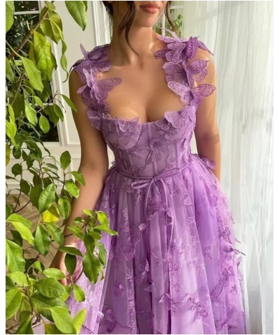 Corset Long Tulle Prom Dress with 3D Butterflies Sexy Slit Ball Gown Evening Dresses Party Wedding Formal 2024 Purple $42.70 ...