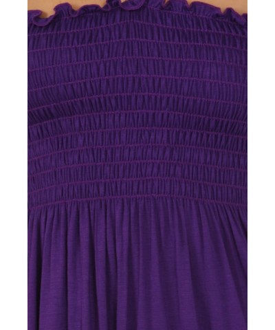 Soft Jersey Feel Solid Color Smocked Bodice String Halter Long Dress Purple $22.41 Dresses