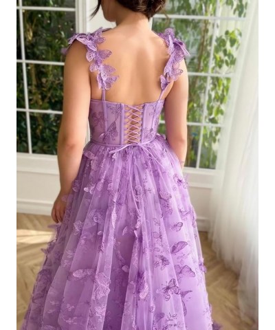 Corset Long Tulle Prom Dress with 3D Butterflies Sexy Slit Ball Gown Evening Dresses Party Wedding Formal 2024 Purple $42.70 ...