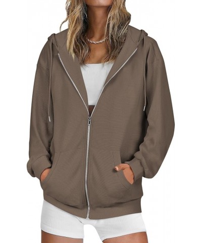 Womens Oversized Zip Up Hoodies Long Sleeve Fall Casual Sweatshirts Jacket Trendy Y2k Hoodie with Pocket Dark Khaki $19.94 Ho...