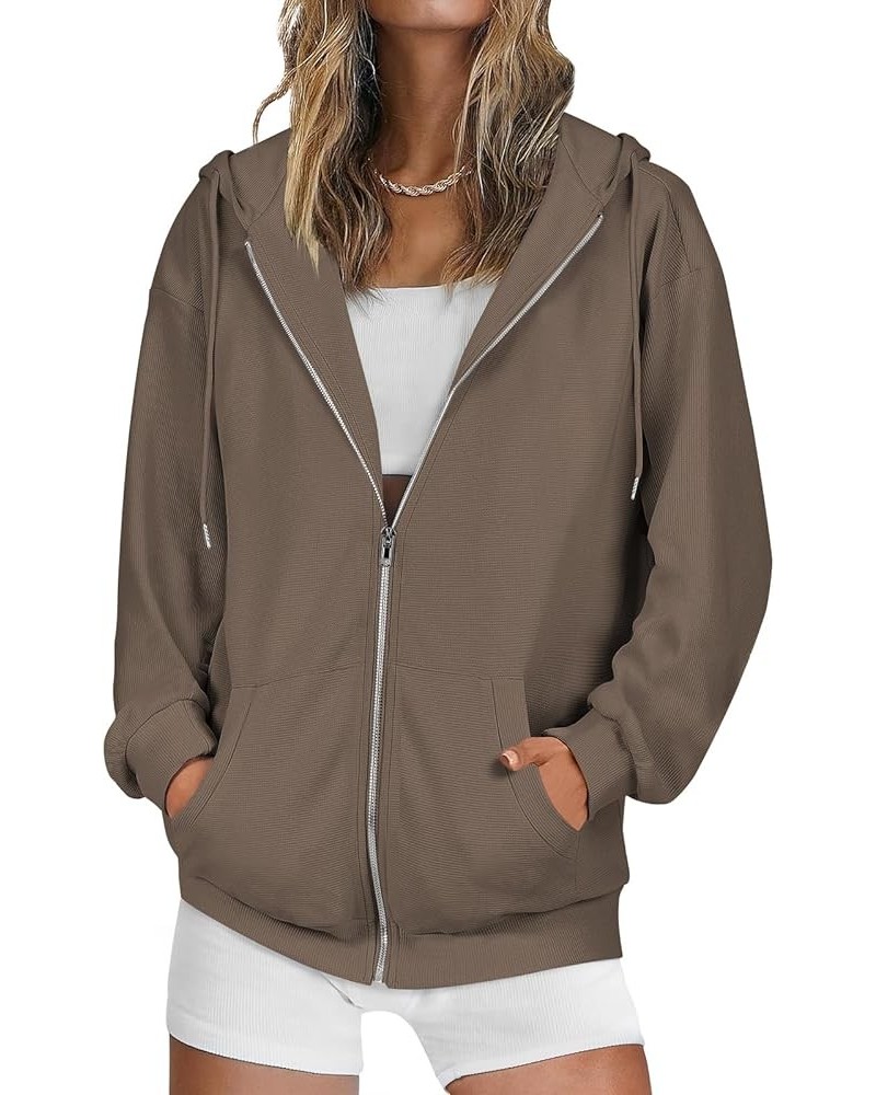 Womens Oversized Zip Up Hoodies Long Sleeve Fall Casual Sweatshirts Jacket Trendy Y2k Hoodie with Pocket Dark Khaki $19.94 Ho...