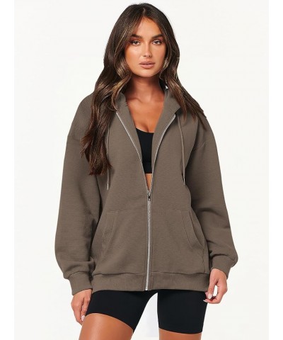 Womens Oversized Zip Up Hoodies Long Sleeve Fall Casual Sweatshirts Jacket Trendy Y2k Hoodie with Pocket Dark Khaki $19.94 Ho...