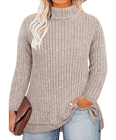 Plus Size V Neck Tops for Women Long Sleeve Lightweight Knitwear Winter Solid Color Loose Casual Sweater Shirt A2-apricot $15...