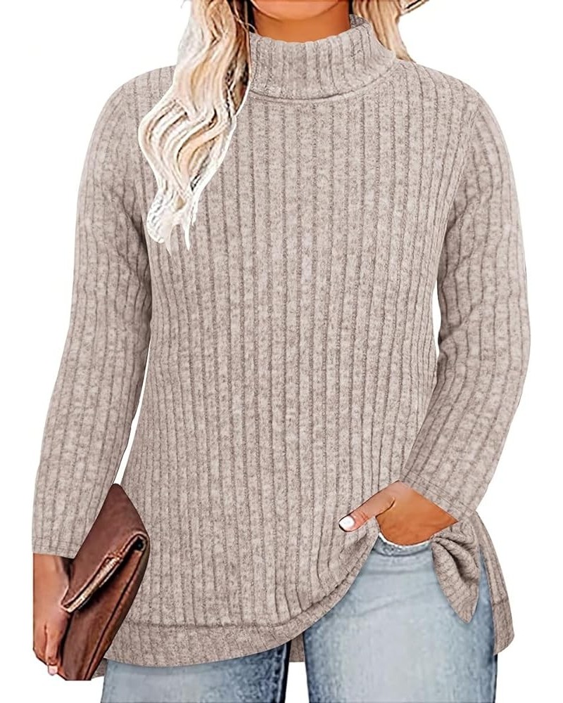 Plus Size V Neck Tops for Women Long Sleeve Lightweight Knitwear Winter Solid Color Loose Casual Sweater Shirt A2-apricot $15...