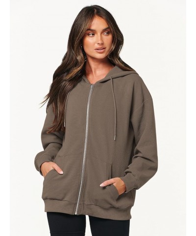 Womens Oversized Zip Up Hoodies Long Sleeve Fall Casual Sweatshirts Jacket Trendy Y2k Hoodie with Pocket Dark Khaki $19.94 Ho...