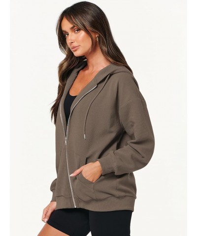 Womens Oversized Zip Up Hoodies Long Sleeve Fall Casual Sweatshirts Jacket Trendy Y2k Hoodie with Pocket Dark Khaki $19.94 Ho...