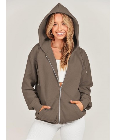 Womens Oversized Zip Up Hoodies Long Sleeve Fall Casual Sweatshirts Jacket Trendy Y2k Hoodie with Pocket Dark Khaki $19.94 Ho...