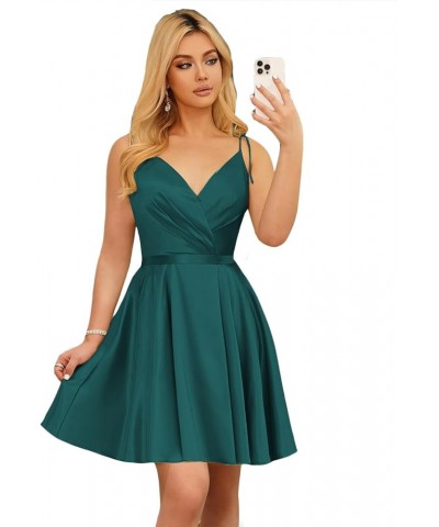 Women's V Neck Short Homecoming Dresses for Teens Satin Adjustable Straps Prom Cocktail Gown with Pockets TN072 Peacock $27.9...