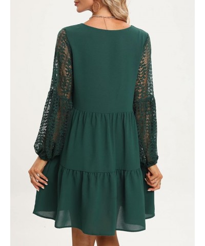 Women’s 2023 Summer Dresses V Neck Lace Lantern Long Sleeves Tunic Dress Cute Shift Babydoll Dress with Pocket Green $13.20 D...