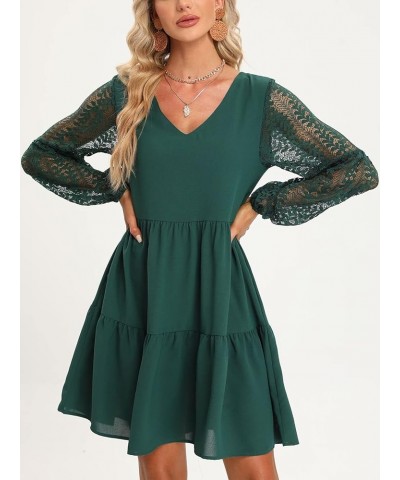 Women’s 2023 Summer Dresses V Neck Lace Lantern Long Sleeves Tunic Dress Cute Shift Babydoll Dress with Pocket Green $13.20 D...