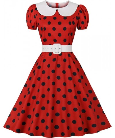 Women's Shirt Collar Ruffle Christmas Green Polka Dots Vintage Dress Black Dots in Red $13.10 Dresses