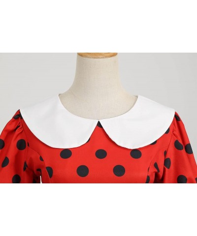 Women's Shirt Collar Ruffle Christmas Green Polka Dots Vintage Dress Black Dots in Red $13.10 Dresses