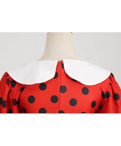 Women's Shirt Collar Ruffle Christmas Green Polka Dots Vintage Dress Black Dots in Red $13.10 Dresses