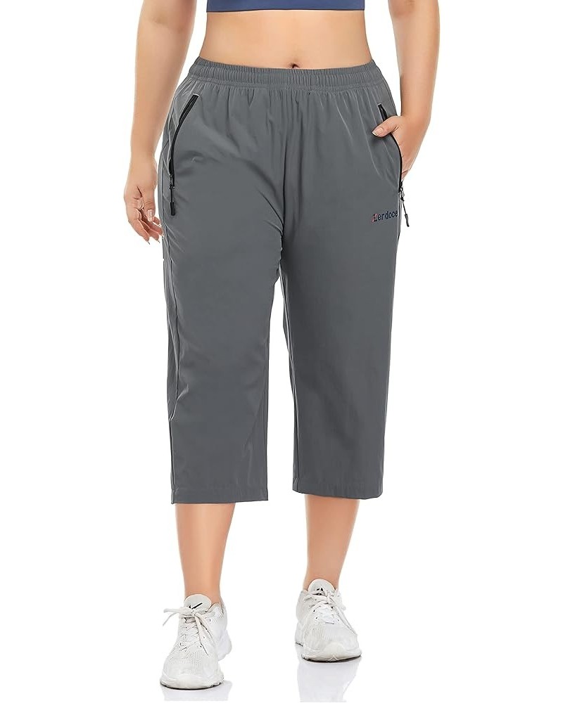 Women's Plus Size Capri Pants Joggers Lightweight Quick Dry Outdoor Active Capris Zipper Pockets Gray $12.00 Activewear