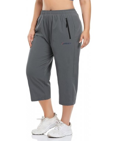 Women's Plus Size Capri Pants Joggers Lightweight Quick Dry Outdoor Active Capris Zipper Pockets Gray $12.00 Activewear