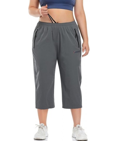 Women's Plus Size Capri Pants Joggers Lightweight Quick Dry Outdoor Active Capris Zipper Pockets Gray $12.00 Activewear