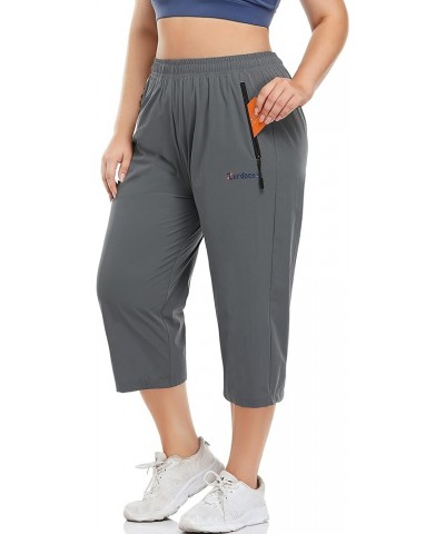 Women's Plus Size Capri Pants Joggers Lightweight Quick Dry Outdoor Active Capris Zipper Pockets Gray $12.00 Activewear