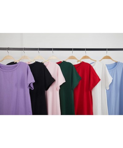 Women's Round Neck Solid Color T-Shirt Side Slit Casual Short-Sleeved Summer Sports Tunic Top Claret $13.49 Tops