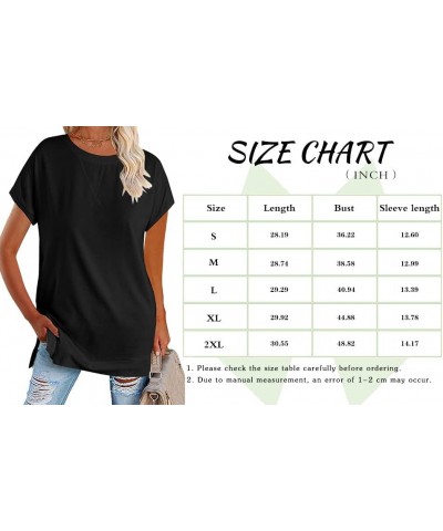 Women's Round Neck Solid Color T-Shirt Side Slit Casual Short-Sleeved Summer Sports Tunic Top Claret $13.49 Tops