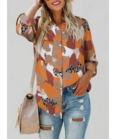 Womens V Neck Striped Roll up Sleeve Button Down Blouses Top W Leopard Brown $20.28 Blouses