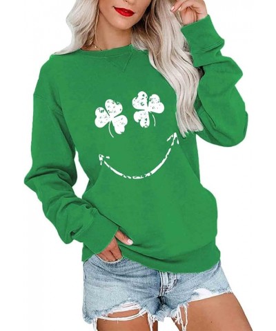 Womens Holiday Lightweight Sweatshirt Funny Long Sleeve Shirt Crewneck Cute Pullover Loose Fit Tops A-green Smile $13.33 Hood...