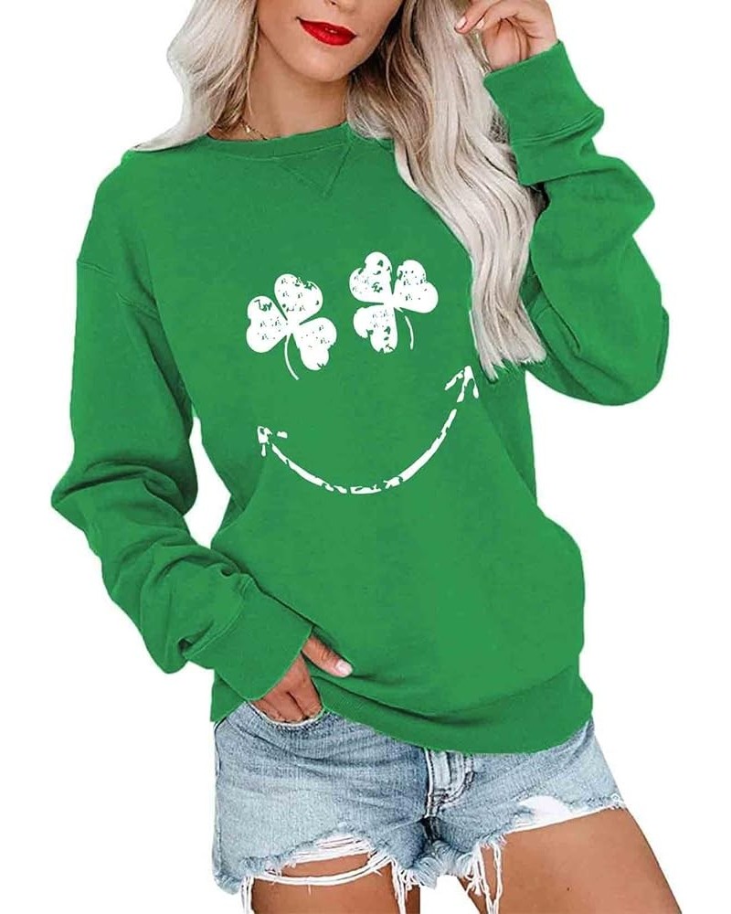 Womens Holiday Lightweight Sweatshirt Funny Long Sleeve Shirt Crewneck Cute Pullover Loose Fit Tops A-green Smile $13.33 Hood...