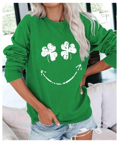 Womens Holiday Lightweight Sweatshirt Funny Long Sleeve Shirt Crewneck Cute Pullover Loose Fit Tops A-green Smile $13.33 Hood...