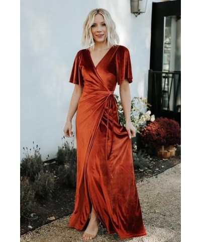 One Shoulder Velvet Bridesmaid Dresses with Slit for Women Long Sleeves Ruched Formal Party Gowns PU073 A-fuchsia $32.40 Dresses